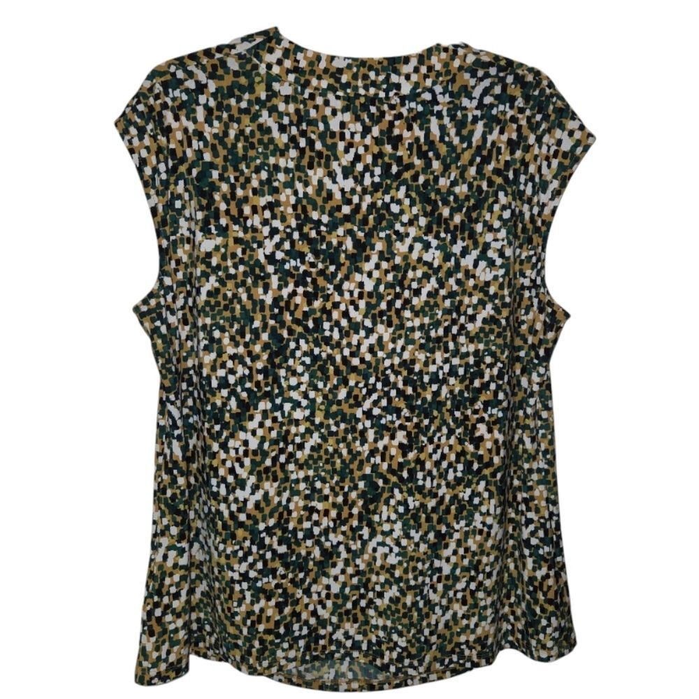 Kasper Green Gold Multi Print Stretch Sleeveless Blouse Tank Top - Picture 2 of 9